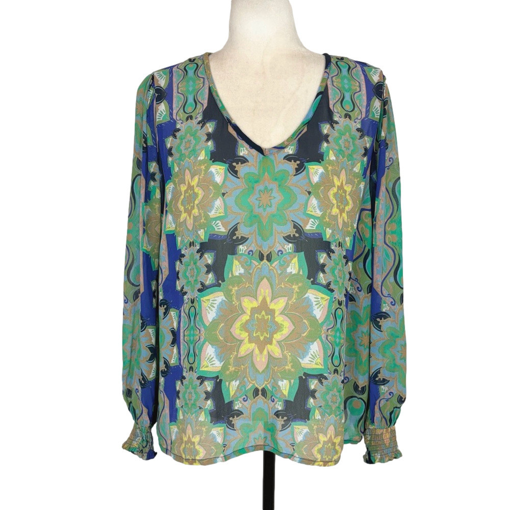 Cream multicolour mandala motif blouse